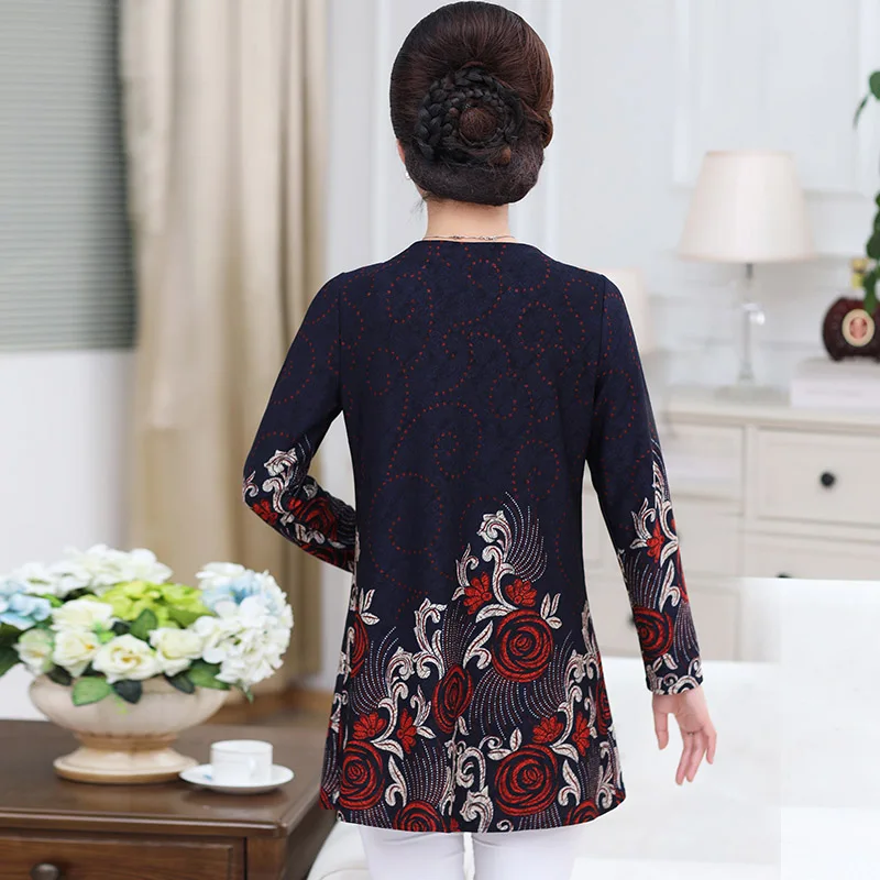 5xl floral top tshirt for women 2020 spring fall new plus size middle age mother long sleeve pullover casual loose bottom shirt | Женская