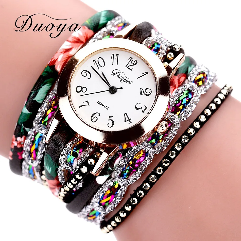 

2018 Duoya Brand Watches Flower Women's Quartz Watch Luxury Bracelet Ladies Dress Flower Crystals Creative Wristwatch