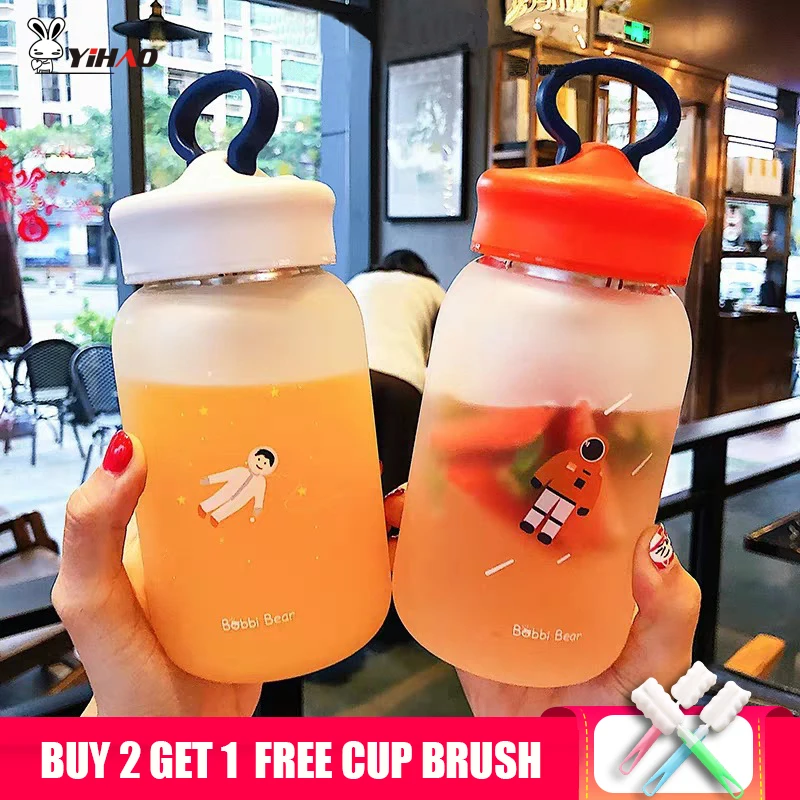 YiHAO 460ml Scrub Glass Space Water Bottles Student Portable With Tea Compartment Mobile Phone Holder Cute Hand Bottle | Дом и сад