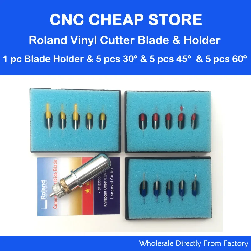 

15pcs Roland Cutting Plotter Vinyl Cutter Blade Knife 30 45 60 Degree GCC Liyu Rabbit Redsail Blades + 1pc Roland Holder