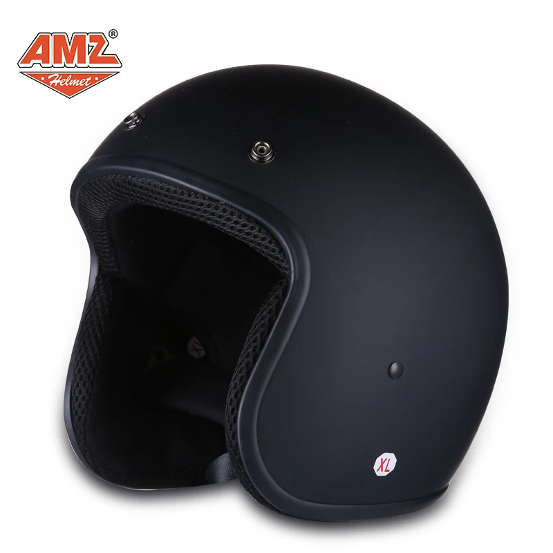 Matte Black AMZ, ретро мотоциклетный шлем, винтажный, на половину лица, мотоциклетный шлем, КАСКО, шлем для старой школы, КАСКО, скутер, шлемы с точечной сертификацией - Цвет: Matte Black
