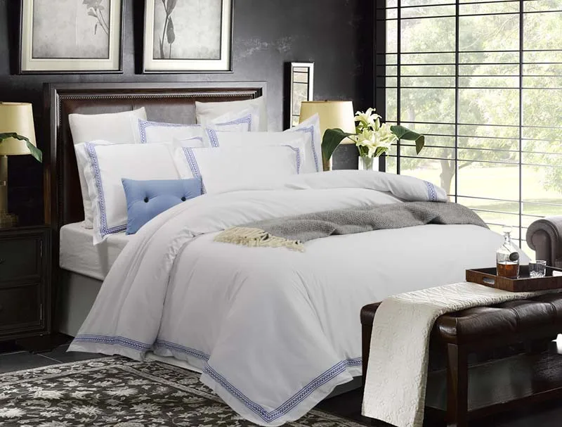 Роскошный 100% хлопок пятно Обычная однотонный белый цвет полоса 5 звездочный