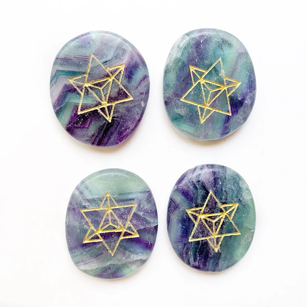 

Natural Purple Green Fluorite Crystal Palm Stones Carved Merkaba Star Crystal Sacred Geometry Spiritual Healing Stone Dropship