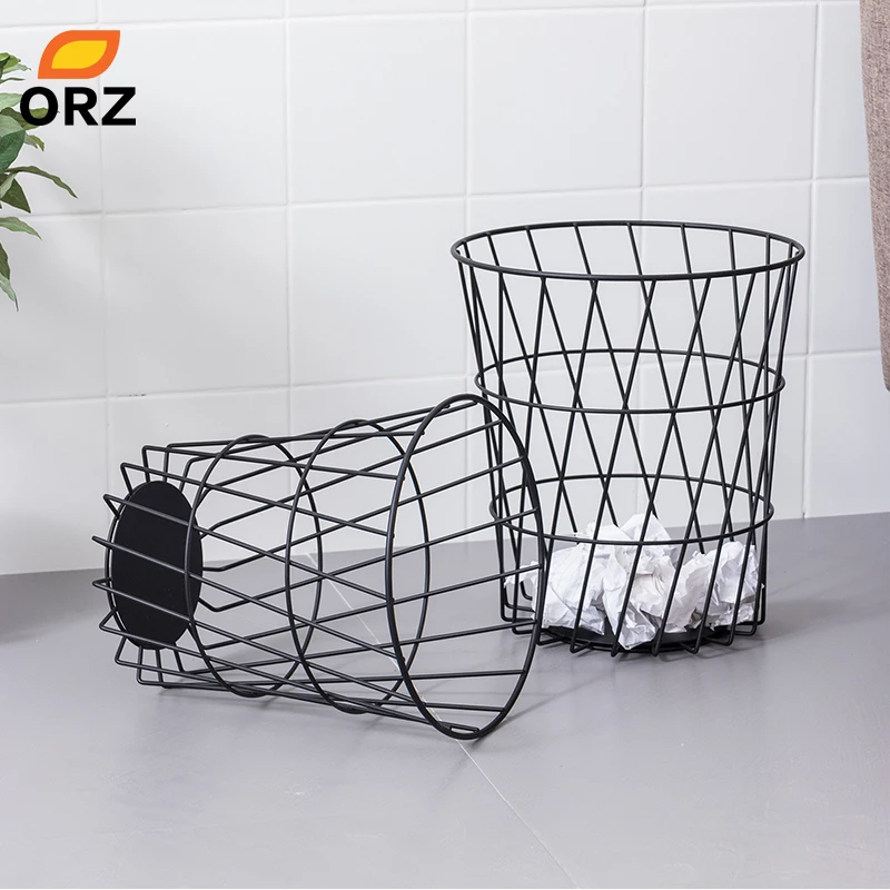 

ORZ Set of 2 Metal Storage Basket Waste Bin Paper Basket Bedroom Office Trash Can Sundries Organizer Home Dedor Toy Storage Box