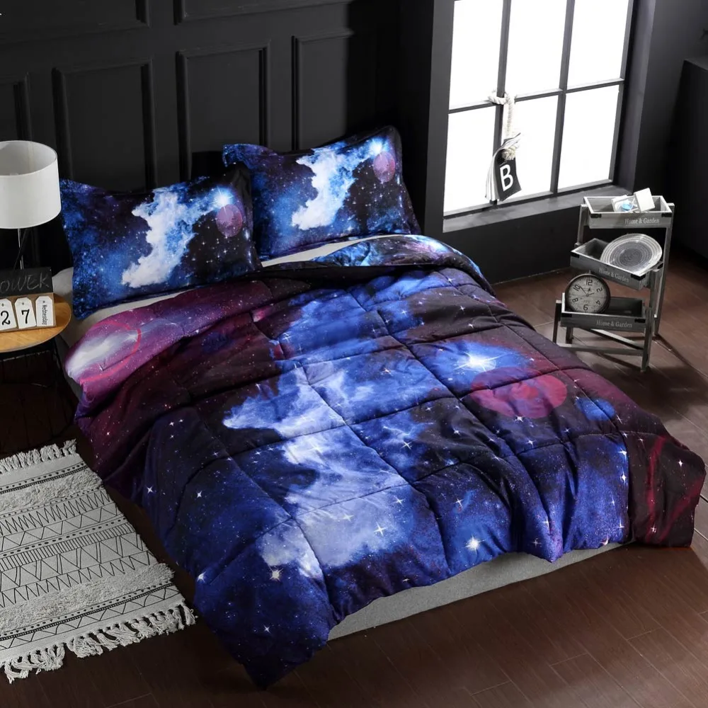 Galaxy пространство небо Стёганое одеяло ing Тонкий плед шить полиэстер ткань полиэстер Наполнитель queen 3 шт., стеганый набор наволочки