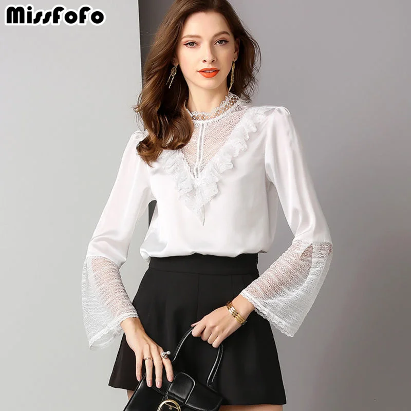 MissFoFo 2019 Новая модная женская офисная рубашка для женщин девять четверть