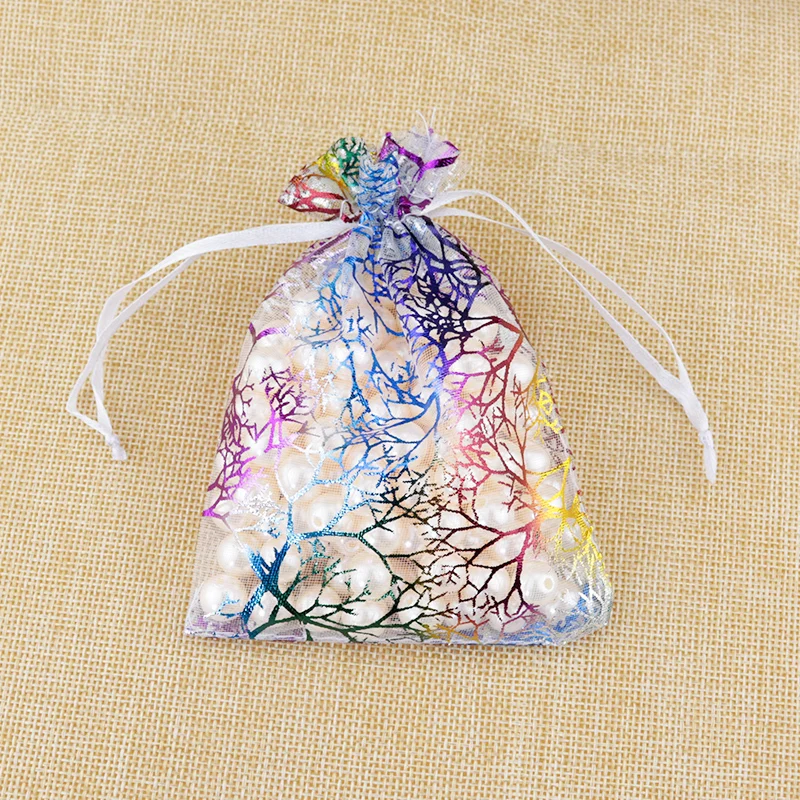 

100pcs/lot Coralline Bolsas Organza Bags 9x12cm Tulle Jewelry Pouches Christmas Wedding Favor Candy Gift Packaging Bag