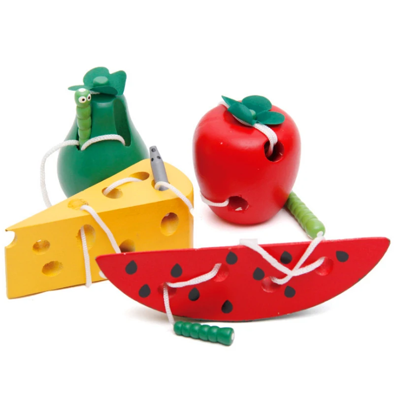 Montessori Детские обучающие игрушки Пазлы деревянные червь едят фрукты яблоко