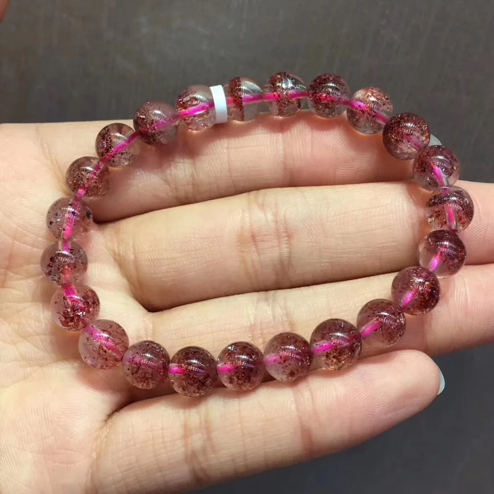 8 мм натуральный Lepidocrocite кварцевый Кристальный браслет женский мужской красный