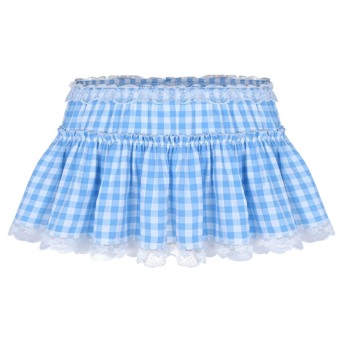 Light Blue Сексуальная Клубная одежда для мужчин и женщин, танцевальные юбки с эластичным поясом, короткая юбка с кружевным подолом, плиссированная клетчатая мини-юбка трапециевидной формы - Цвет: Light Blue
