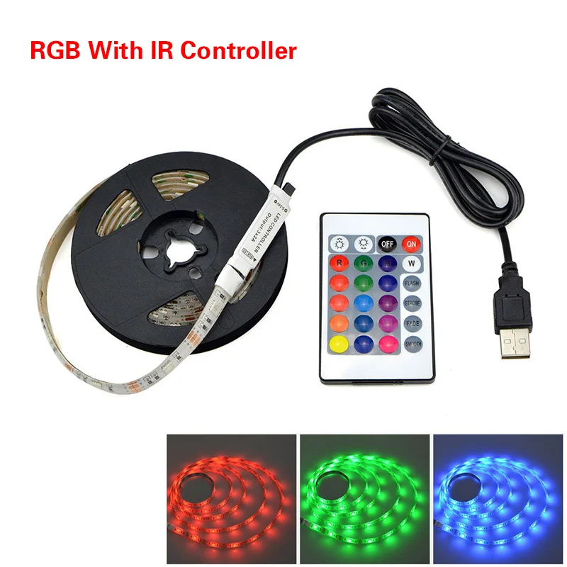 24 Key Controller USB Светодиодные ленты RGB фея света 5050 DC 5 В ТВ Подсветка строки лампы DIY Мини 3key/17 ключ rf /24 ключевых ИК-пульт клей Клейкие ленты - Испускаемый цвет: 24 Key Controller