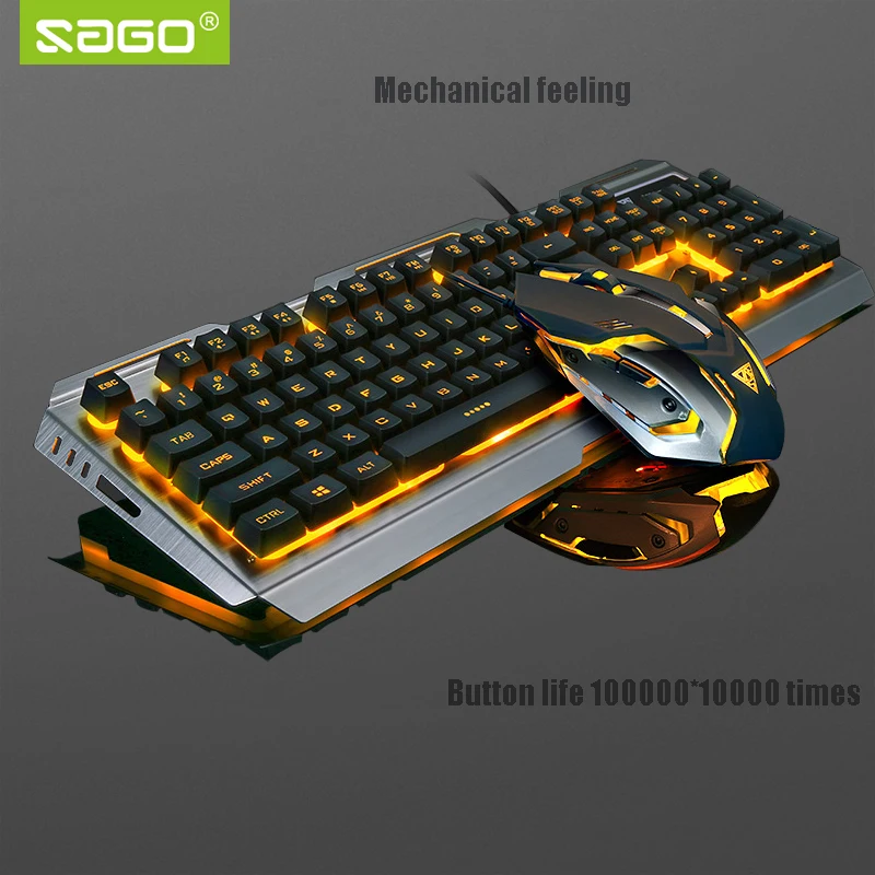 Sago V1 USB Проводная профессиональная игровая клавиатура и мышь с подсветкой игровая клавиатура 104 клавиш геймерская клавиатура и мышь для настольного ноутбука