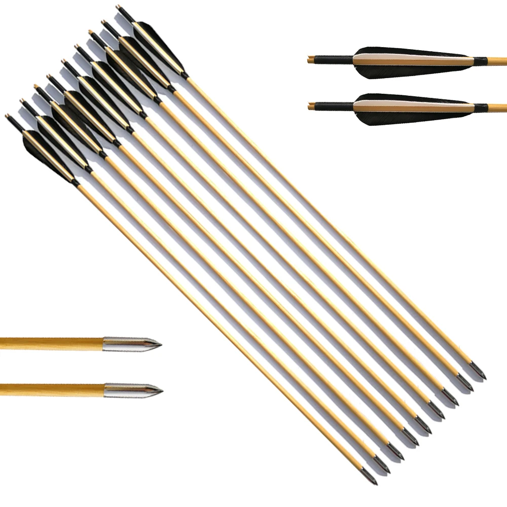 

4 Pcs Wood Arrow Belt Coat Target Drop Type Turkey Feather Wooden Arrow Shooting Recurve Bow Compound Bow