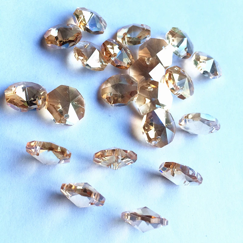 Hot Sale Champagne 500pcs 14mm crystal octagon Beads In 1 hole for Chandelier parts Glass Garland strand accessories | Лампы и