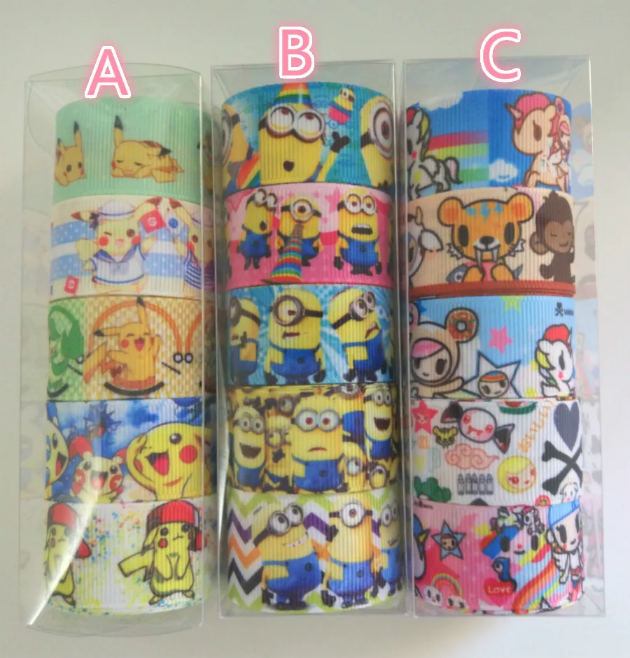 NEW Fixed set 7/8&quot22mm cartoon printed grosgrain ribbon pikachu tokidoki tape 15 yards mixed 5 style each 3 | Дом и сад