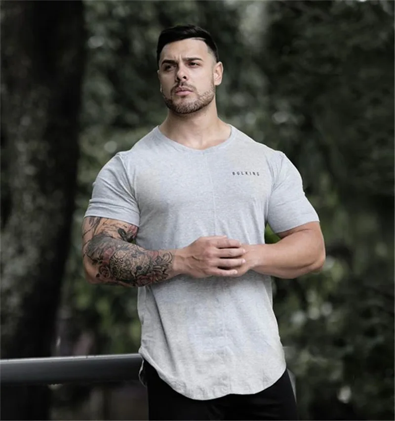 Light Gray Летняя быстросохнущая Мужская Спортивная Футболка для фитнеса, Спортивная футболка, Мужская одежда для тренировок, бодибилдинг, Беговая футболка, мужская майка для бега, топы - Цвет: Light Gray