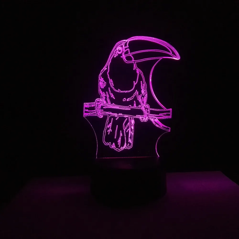 Новинка попугай птица 3D 7 цветов LED USB сенсорный ночник изменение романтическая