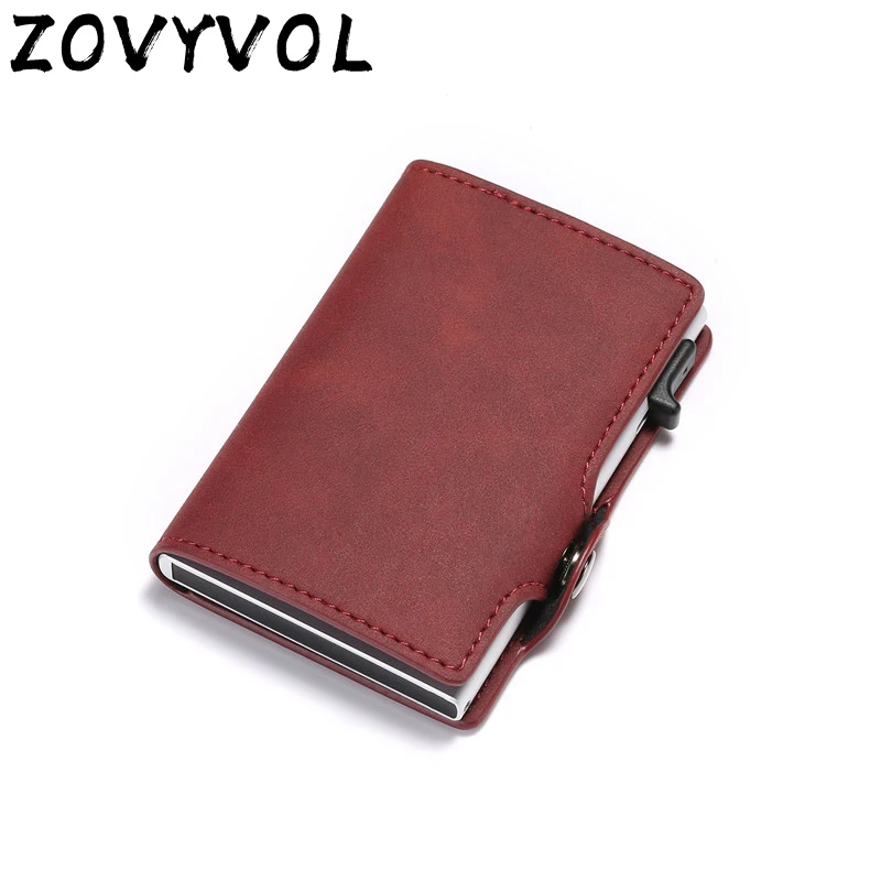 

ZOVYVOLSlim Wallet Purse RFID Blocking Vintage Automatic Leather Credit Card Holder Metal Aluminum Alloy Business ID Cardholder