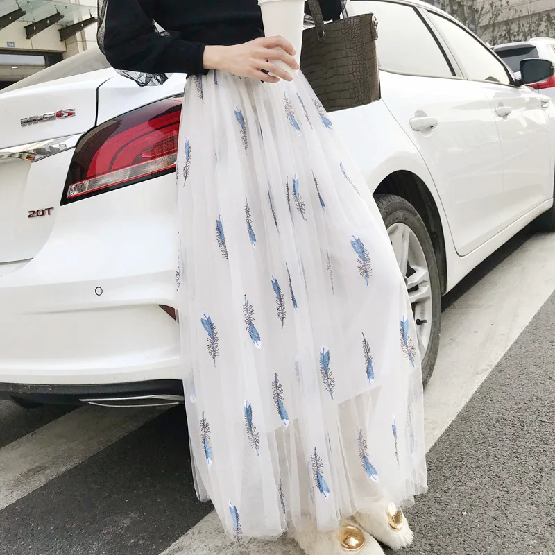 Летняя Boho 100 см длинная юбка из тюля с высокой талией женские юбки длиной до