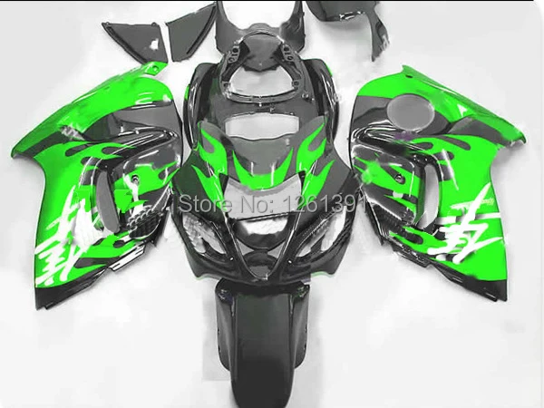 

100%Fit injection Green flame black Fairings For SUZUKI Hayabsa GSXR1300 2008 2009 GSX-R1300 GSXR 1300 08 09 Fairing kits #GG6Y1