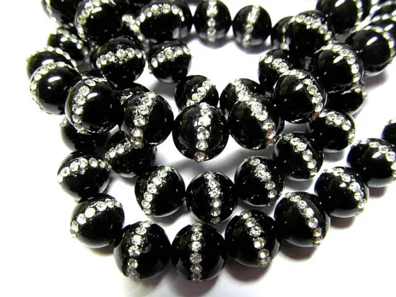 

6-14mm 16inch handmade turquoise& rhinestone beads round ball pink red assortment jewelry bead