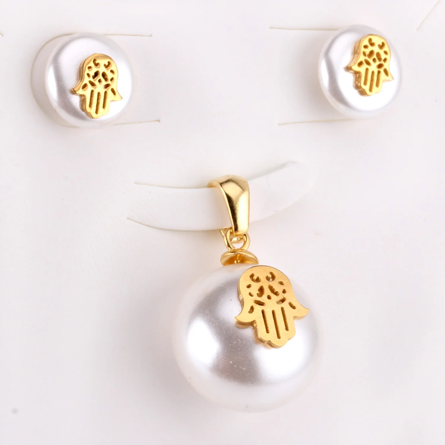 

LUXUKISSKIDS Hand Fake Pearl Wedding Dubai Jewelry sets Stainless Steel Women Small Stud Earring Necklace Jewelry sets