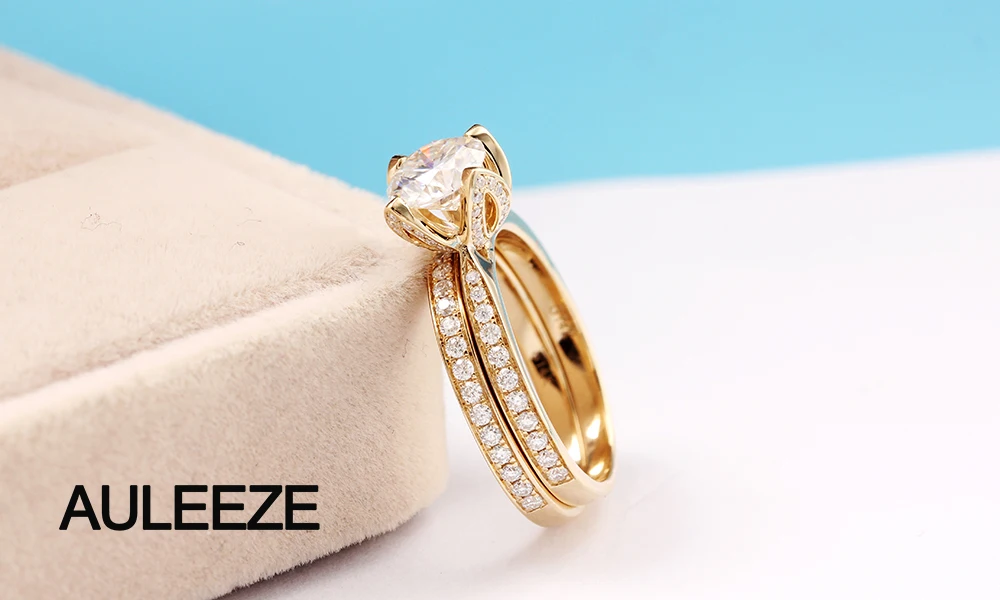 Кольца с цветами, ювелирные украшения, 1CT, Moissanites, обручальные кольца, набор, 14 K, кольца из розового золота, искусственный бриллиант, Свадебный комплект невесты