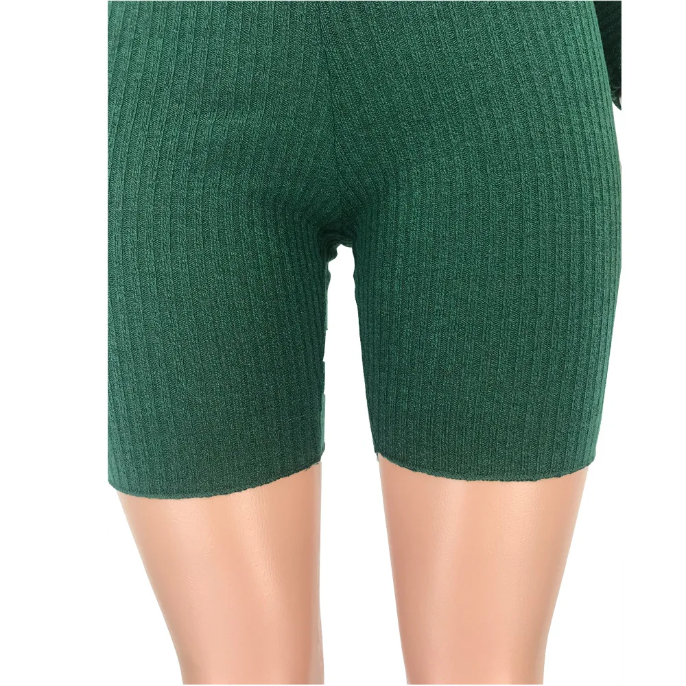 

HAOOHU Knit Ribbed Two Piece Set Sexy Clothes Long Sleeve Crop Top and Shorts Bodycon 2 Piece Outfits for Women Matching Sets