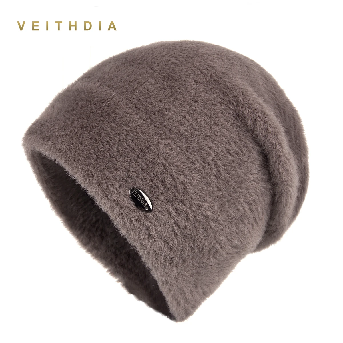 VEITHDIA, высокое качество, женские зимние шапки, модные, кроличий бархат, вязанные, как норка, меховая шапка, для женщин, девочек, двойные утолщенные шапочки - Цвет: Coffee