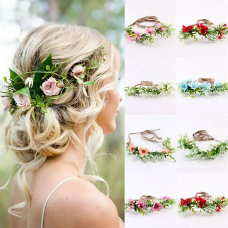 Новинка Boho женские цветочные повязки на голову свадебный веночек Свадебные ремешки для волос Аксессуары Цветочные короны пляжные вечерние гирлянды головной убор
