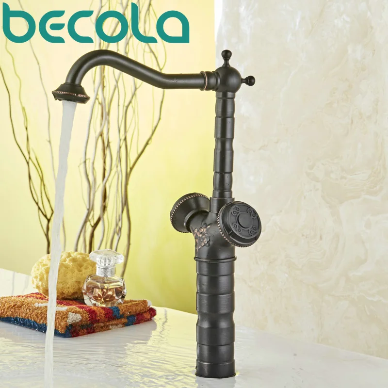 

BECOLA Новый Дизайн Масло втирают Черный Античный 360 Вращающийся латунный кран с двойной ручкой Ванная раковина смеситель кран B-10703H