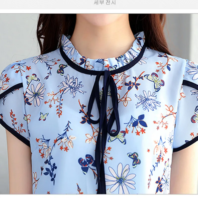 

Women Summer Tops Chiffon Blouses And Shirts Short Sleeve Ladies Floral Print Feminine Blouse Blusas Femme Plus Size Tops Female