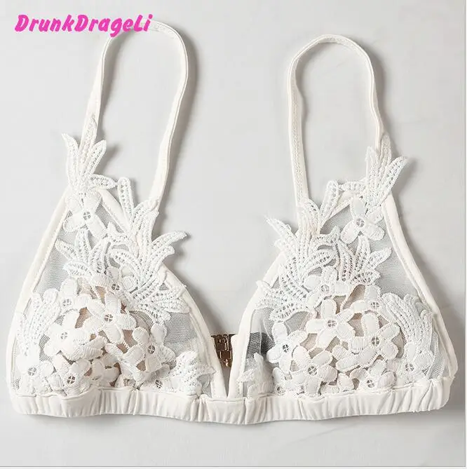 DRUNKDEAGELI Sexy wire free transparent unpadded Mesh fringe lace bralette Adjustable strap bras for women lingerie | Женская одежда
