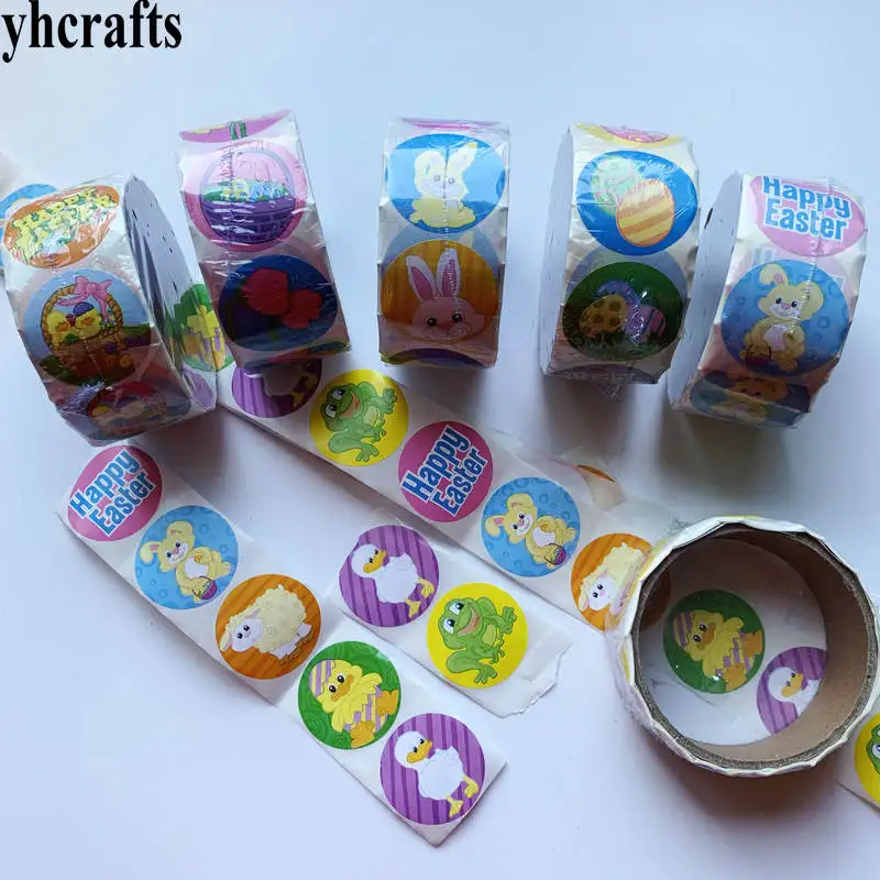100PCS easter 1 рулон(100 шт.)/партия цветные бумажные наклейки с улыбающимся сердцем, поделки для занятий, школьные наградные этикетки, домашний декоративный орнамент, подарки, игрушки DIY - Цвет: 100PCS easter