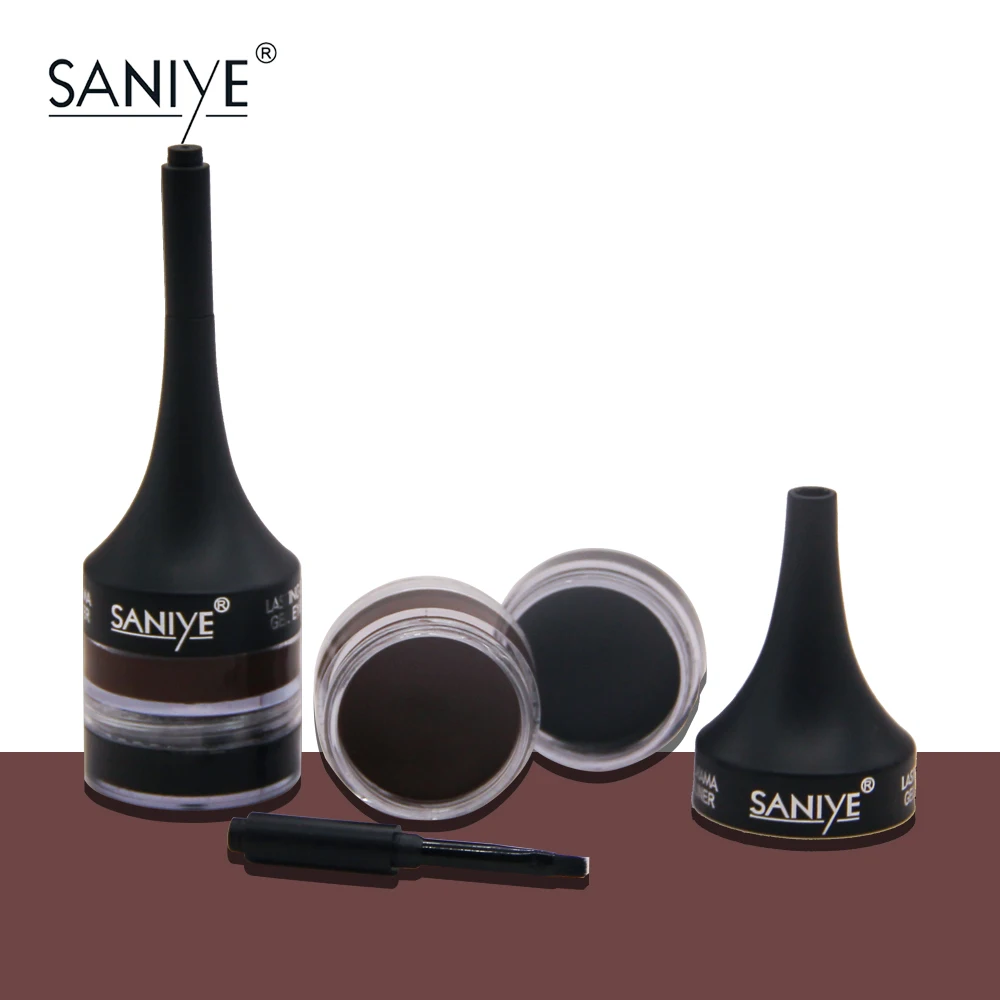 SANIYE 2 in 1 Brown Black Waterproof Eyeliner Gel With Brush Professional Eyes Makeup Quick Dry Delineador de ojos M208 |