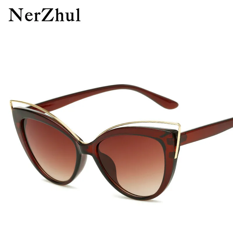 

NerZhul New Fashion Cat Eye Sunglasses Women Black Ladies Shades Vintage Sunglasses White Mirror Sun Glasses Female