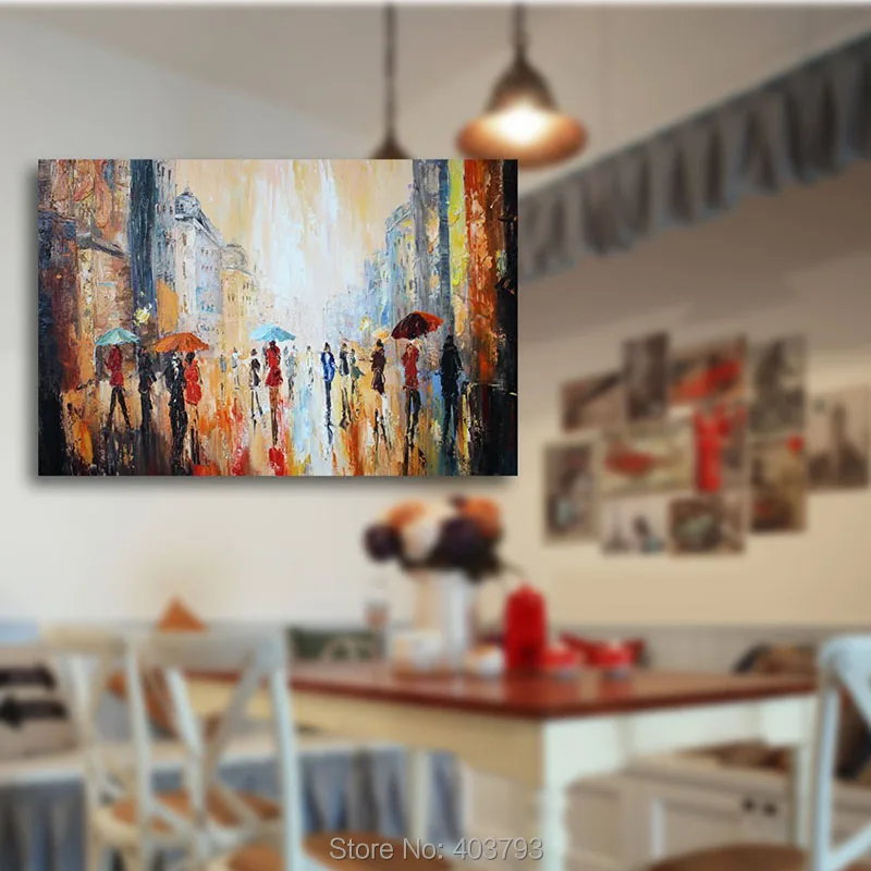 Парижская уличная пейзаж под дождем 100% картина маслом ручной работы без ободков