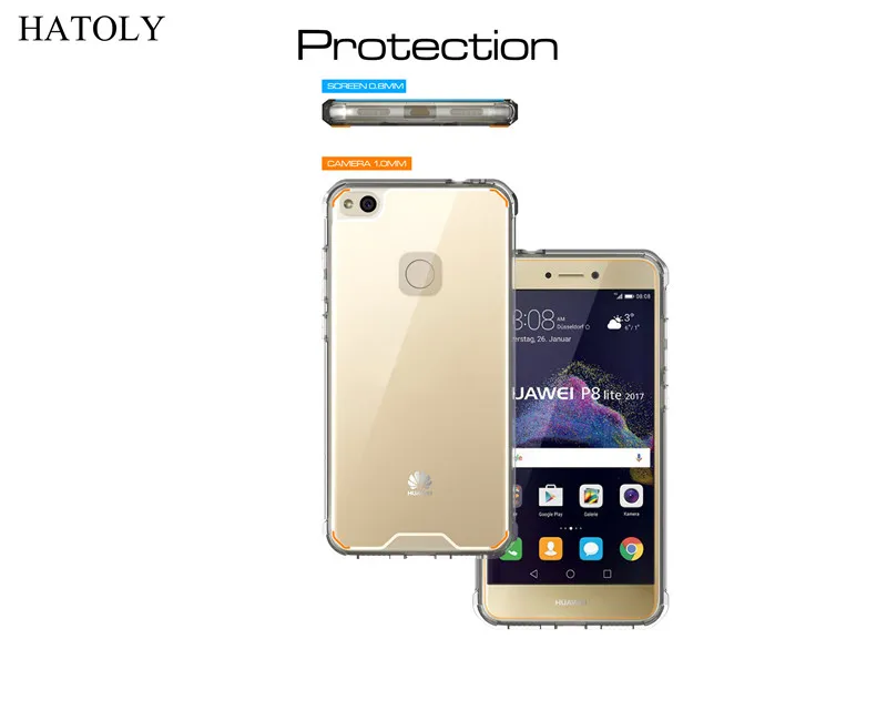 Hatoly для Huawei Honor 8 Lite 2017 прозрачный противоударный жесткий чехол телефона из ТПУ +