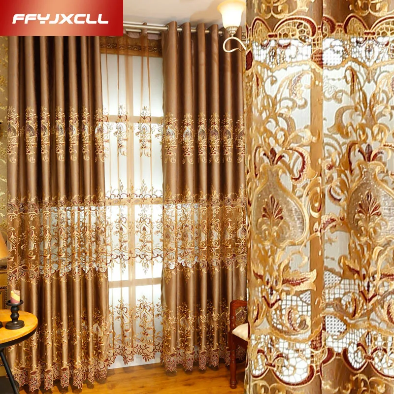 Роскошные шторы с полузатенением европейские цветочной вышивкой для гостиной
