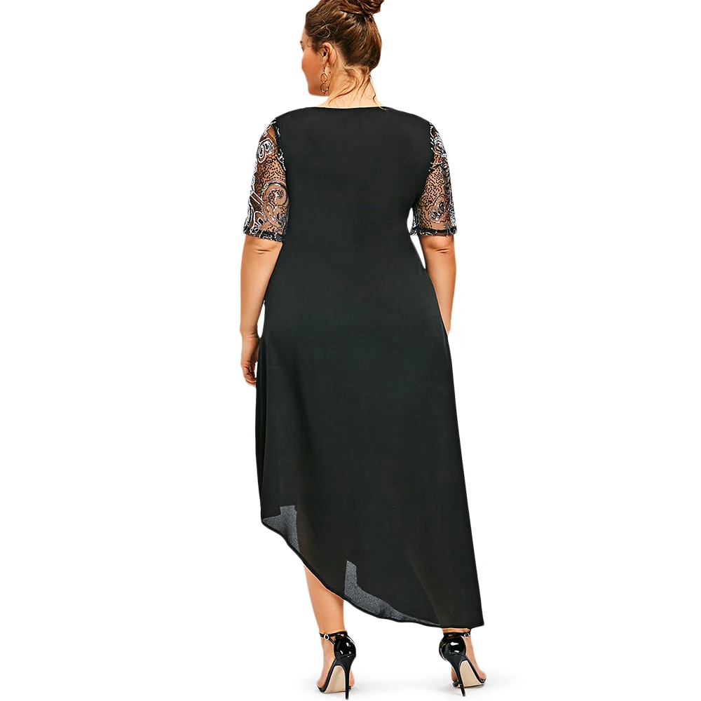Wisalo, женские, большие размеры, 5XL, с блестками, асимметричные, макси, вечерние, платье, половина рукава, элегантное, официальное, женское, летнее, vestidos De Festa