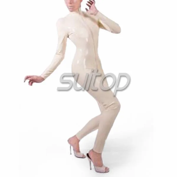 

Suitop nature latex rubber jumpsuit white sexy handmade latex catsuit