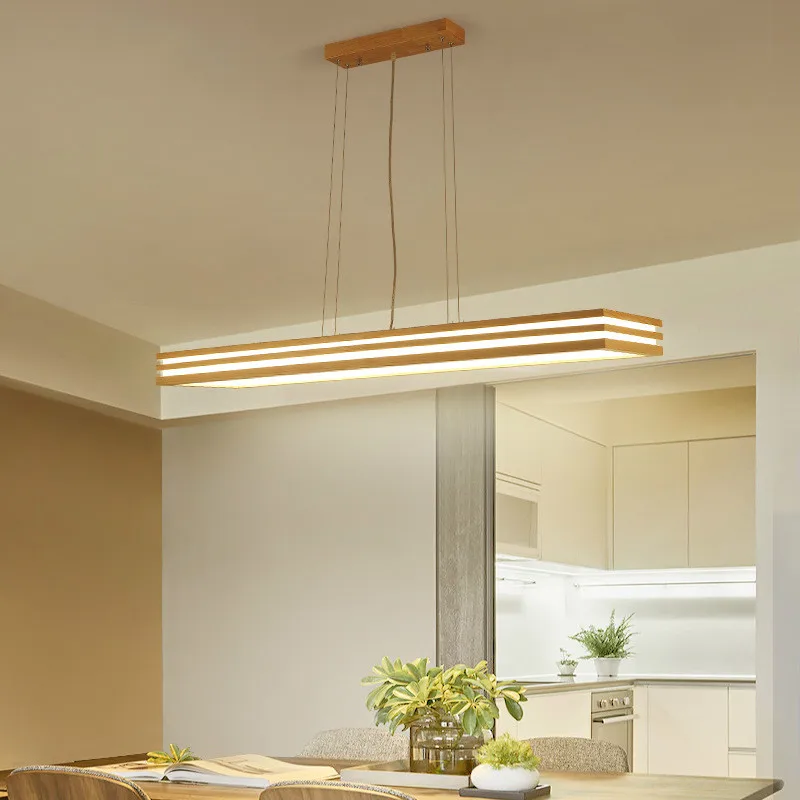 

Nordic solid wood led strip light simple modern Japanese lighting rectangular office dining Pendant Lights WF4101121