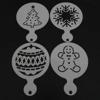 4pcs christmas coffee stencil tree snowflake gingerbread man cappuccino template strew pad duster spray tools coffee accessories