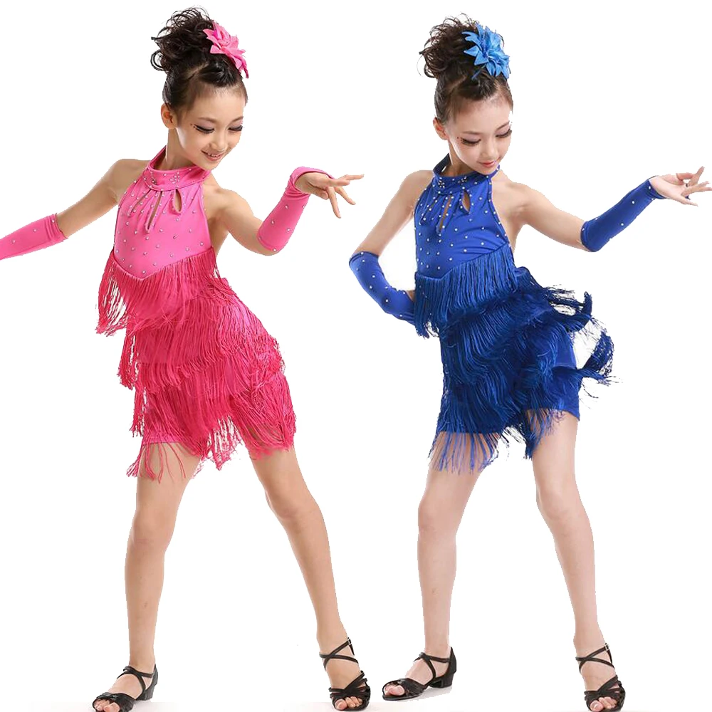 

Kids Latin dancewear costumes Girls Party Salsa ballroom Tassels Stage wear dance dress Adult performance dancing dress Outfit