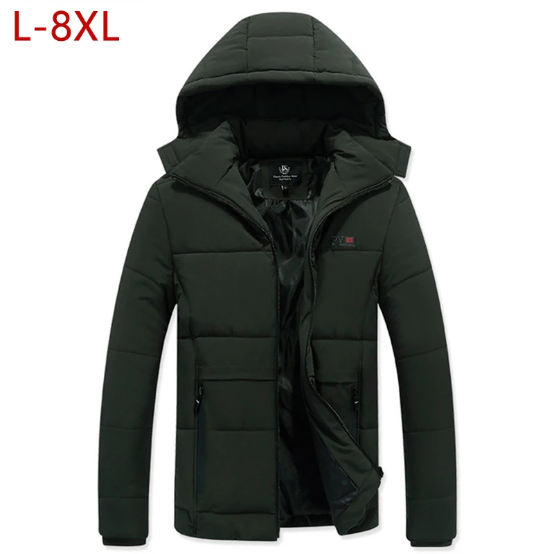 

L-8XL Warm Winter Plus Size Men Hoodie Parkas Solid Color Business Outwear Coat Male Fashion Brand Softshell Windbreak 3XMR30