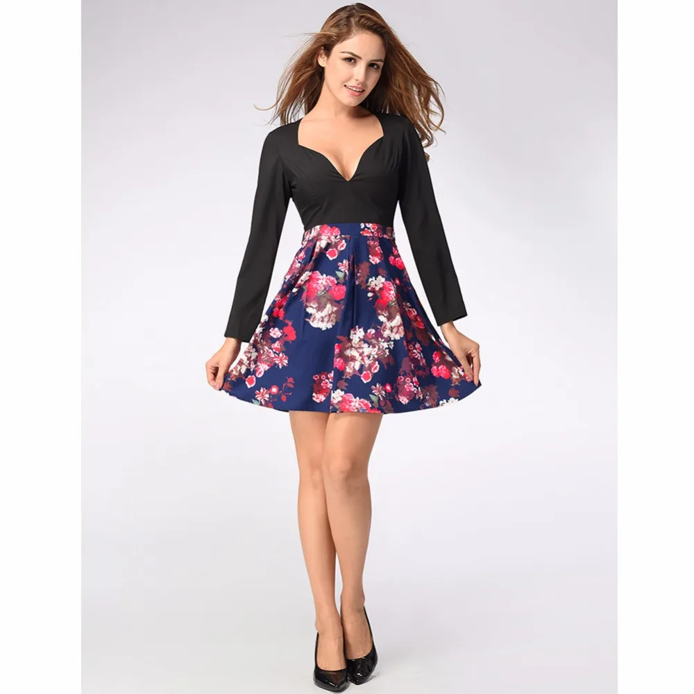 Ruiyige Spring Summer Floral Mini Dress Long Sleeve V-neck Print Casual Dresses Party Lady Plus Size Sexy Beach Vestidos | Женская