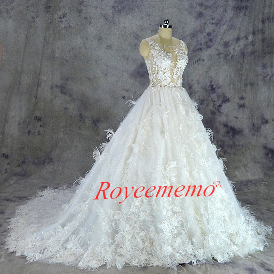 2019 роскошное свадебное платье с перьями сексуальный прозрачный топ сделанное на заказ бальное юбка цветами