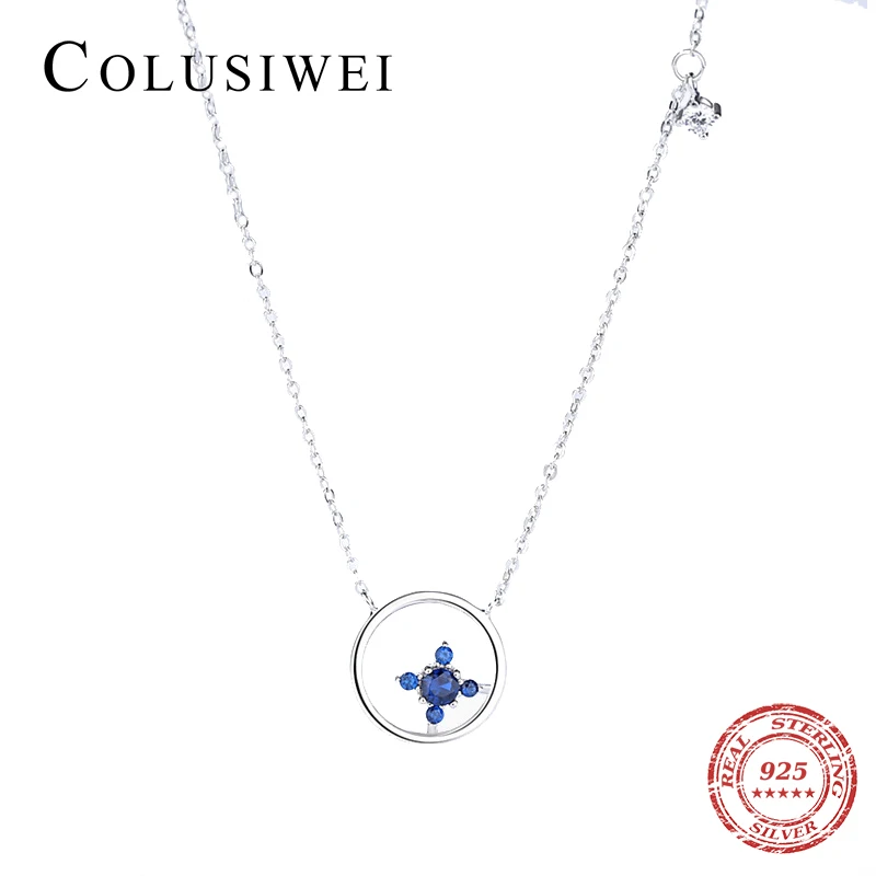 Colusiwei Round Sapphire Necklace for Women Genuine 925 Sterling Silver Simple Design Pendant Necklaces Fine Jewelry | Украшения и