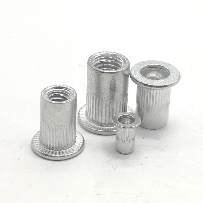 Aluminum Flat head-A 20 шт. 10 шт. 304 нержавеющая сталь углеродистая сталь алюминиевая плоская головка глухая заклепка или полушестигранная Rivnut Nutsert для болта - Цвет: Aluminum Flat head-A