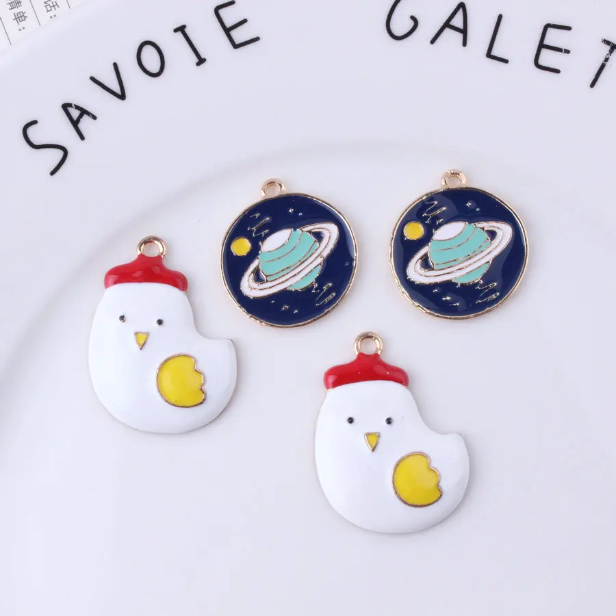 

10pcs New Oil Satellite Animal Chicken Charms Univers Charms Alloy Pendants Metal Enamel Charms For Bracelet Jewelry Making DIY